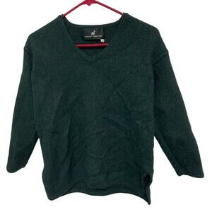 Peruvian Connection Women's Dark Green 3/4 Sleeve Side Slit Pima Cotton Sweater